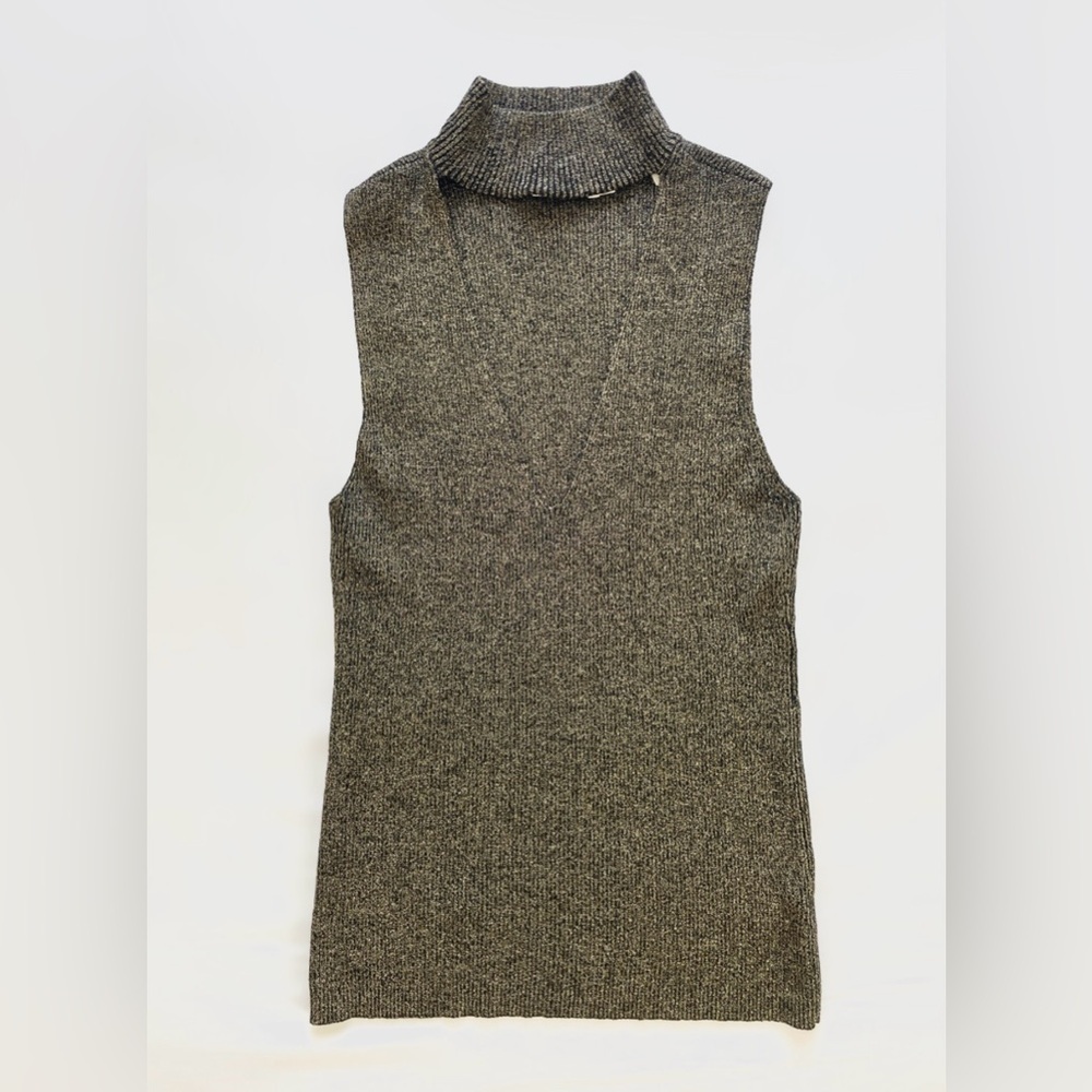 A.L.C. Knit Gold Black Sleeveless Turtleneck Top Size S